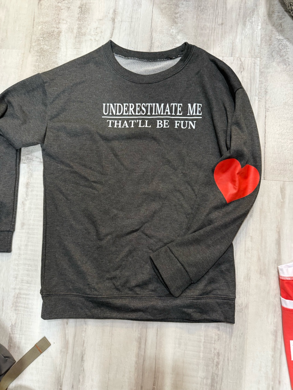 Charcoal Graphic Sweatshirt with Red Heart
